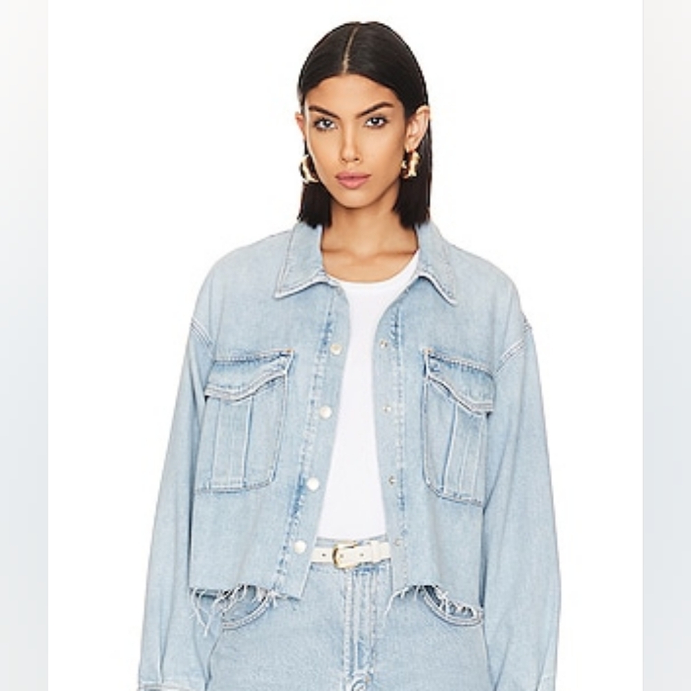 Agolde NYX Light Blue Denim Boxy Oversized Lightweight Distressed Shirt Jacket M